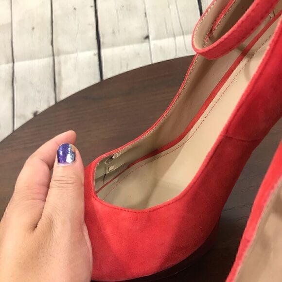 10 ZARA Red Suede Peep platform peep toe high heel  GUC - Picture 7 of 8